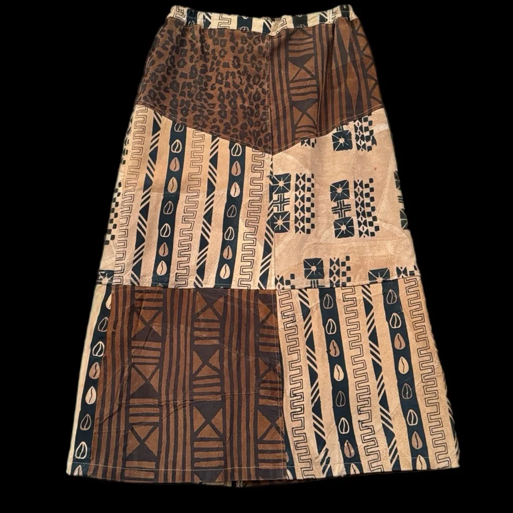 Vintage Animal Print Real Suede Skirt